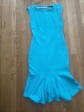 New York & Company Textured Mermaid Flounce Midi Dress Turquoise Blue Size M